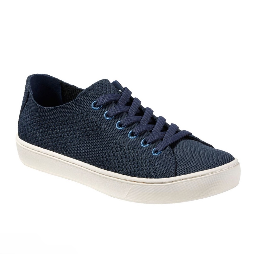 LL Bean Eco Bay Knit Sneakers Stretch Lace Up Navy Blue Womens 10 Washable